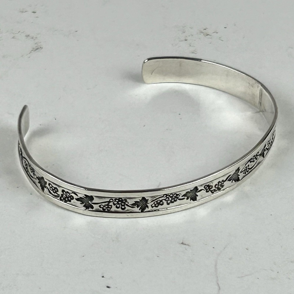 Ed Levin 8.4g Sterling Silver Grapevine Grape Leaf Relief Cuff Bracelet 6.5"